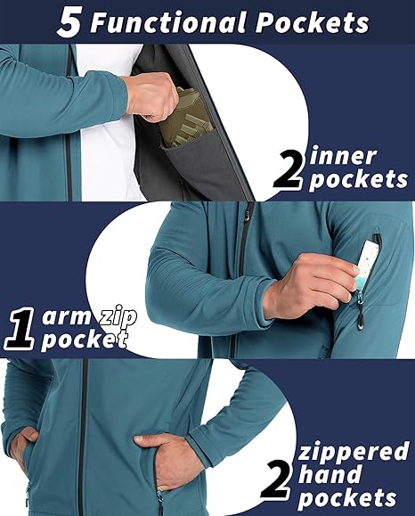33,000ft Men's Waterproof Warm Softshell Jacket Lightweight Fleece Lining Jackets Hooded Rain Coat Windbreaker for Walking Hiking